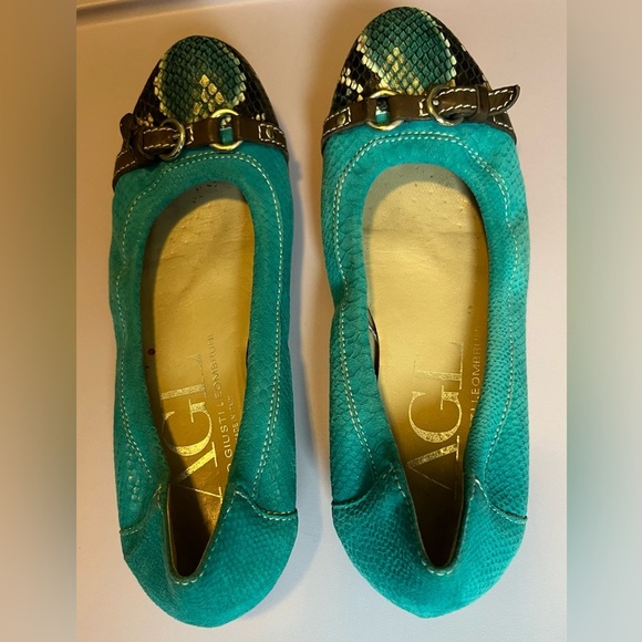 AGL Suede Teal and Snake Print Flats Size 37 - Picture 2 of 5